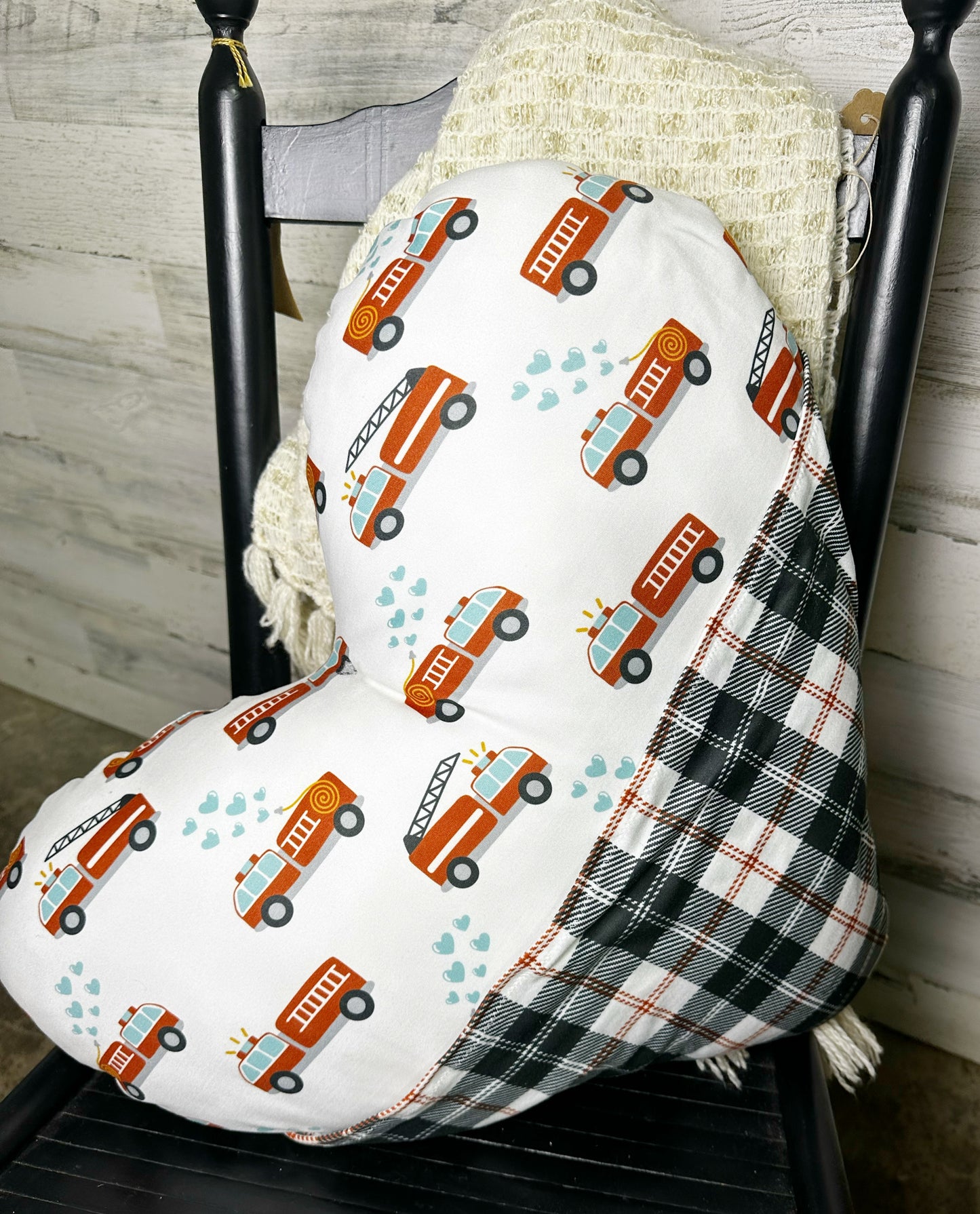 Heart Plushie Pillows w/ Pocket- Firetruck Hearts