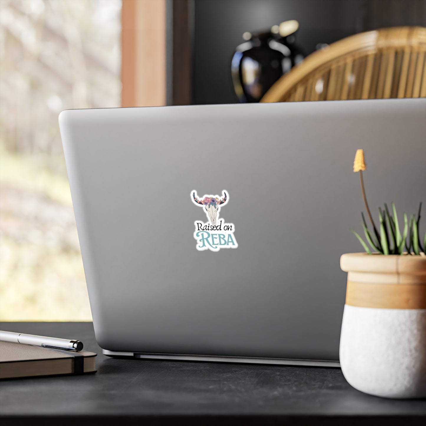 Rustic 'Raised on Reba' Vinyl Decal | Cowboy & Nature Inspired Sticker for Home Decor