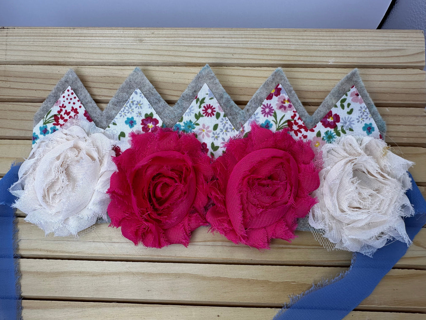 Pink Floral Handmade Felt Crown- Child Size- Pink Floral