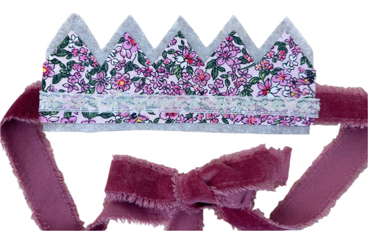 Pink Floral Handmade Felt Crown- Child Size- Pink Floral