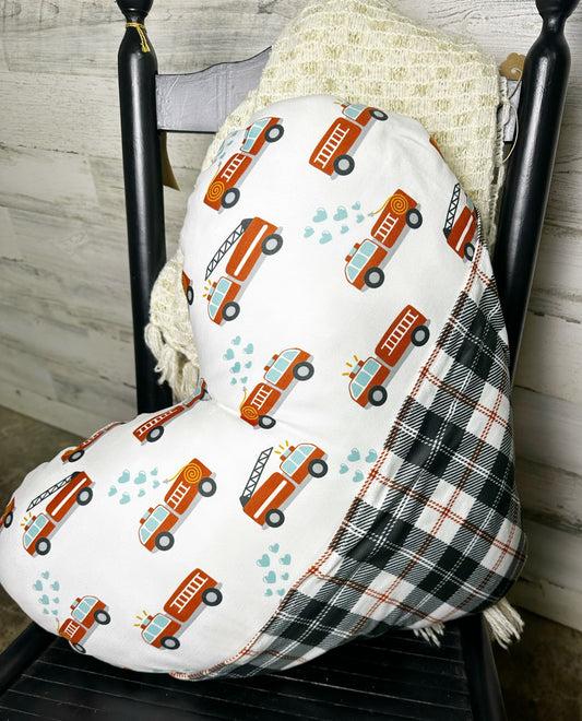 Heart Plushie Pillows w/ Pocket- Firetruck Hearts