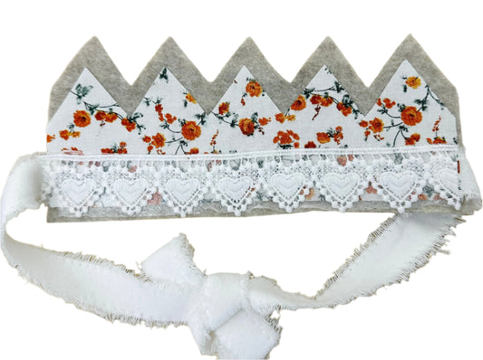 Handmade Felt Crown- Child Size- Orange Floral